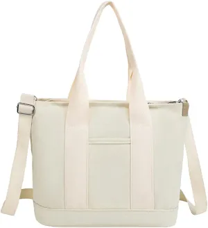 2E-youth Canvas Tote Bag for Women Large Capacity Multi-Pocket Handbag Crossbody bag Satchel Bag