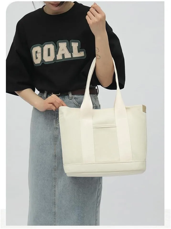 2E-youth Canvas Tote Bag for Women Large Capacity Multi-Pocket Handbag Crossbody bag Satchel Bag