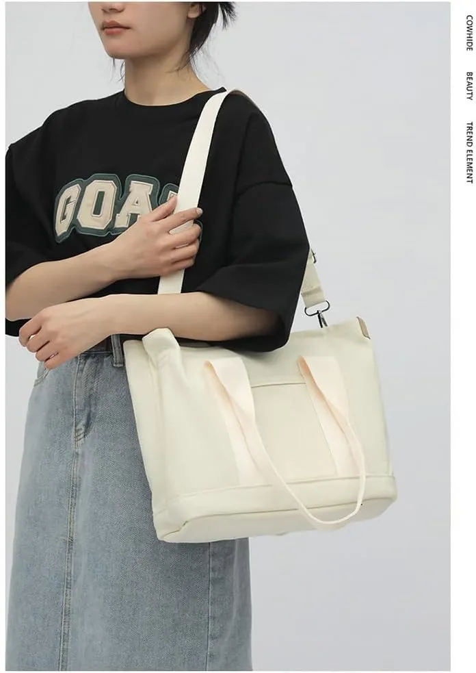 2E-youth Canvas Tote Bag for Women Large Capacity Multi-Pocket Handbag Crossbody bag Satchel Bag