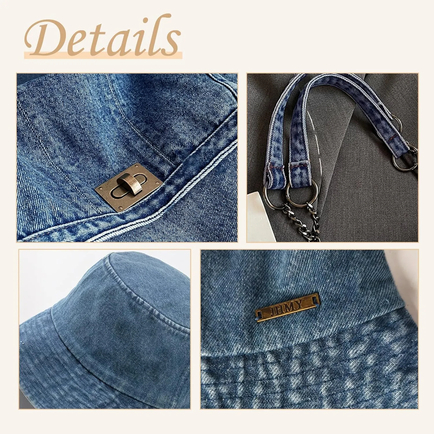 2PCS Denim Tote Bag and Denim Cap Set for Women, Retro Washed Shoulder Handbag Crossbody Purse with Adjustable Chain