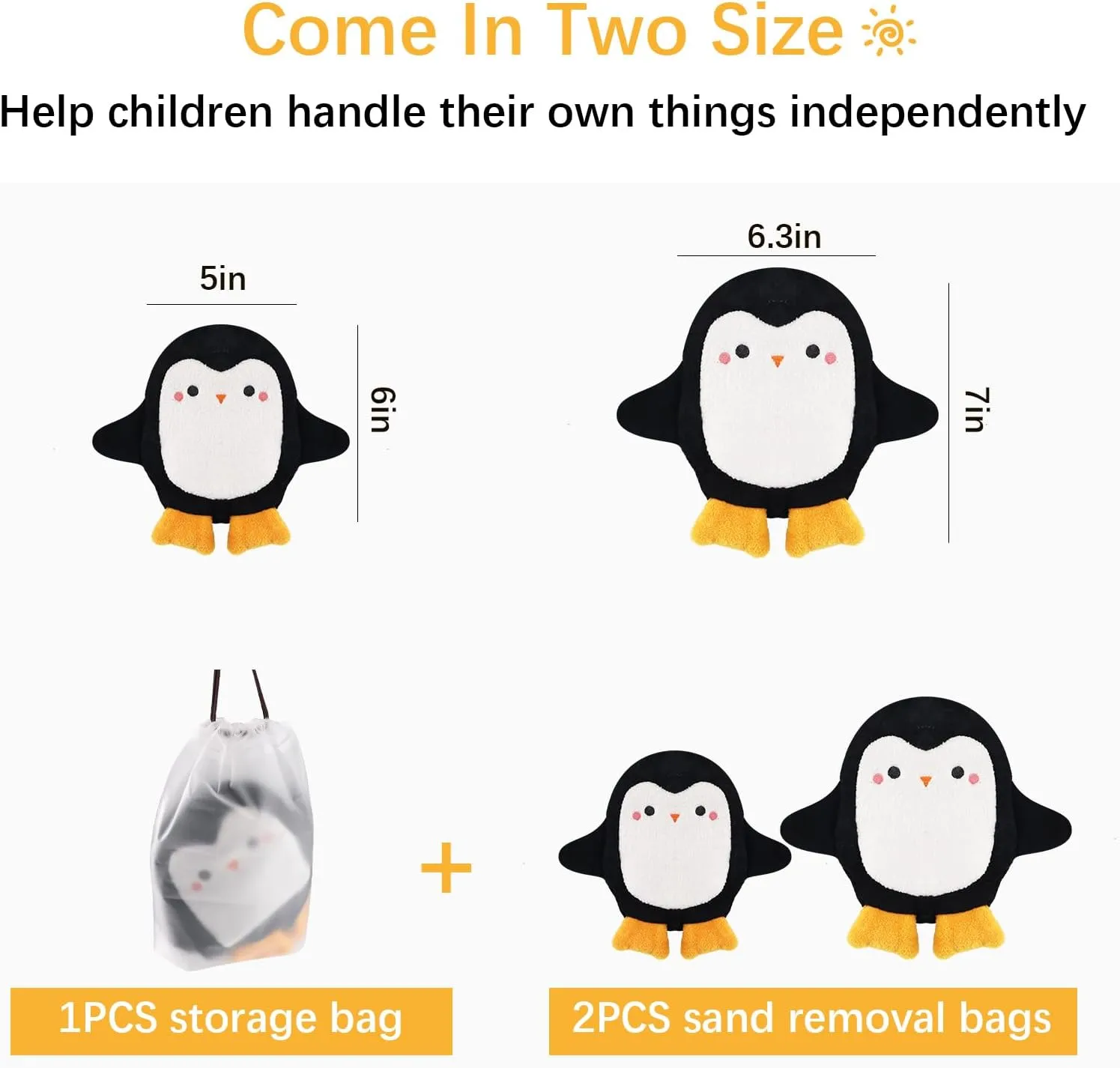 2Pcs Sand Remover for Beach, Sandscreen, Powder Pouches Sand Removal Bag, Baby Beach Essentials for Vacation,Skin-Friendly, Beaches Accessories, Must Haves, Gifts for Family (Penguins)