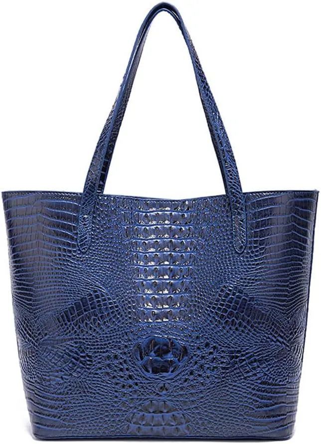 2PCS Set Tote Handbag for Women Crocodile Print Shoulder Purse Leather Work Shopper Top-handle Bag with Clutch