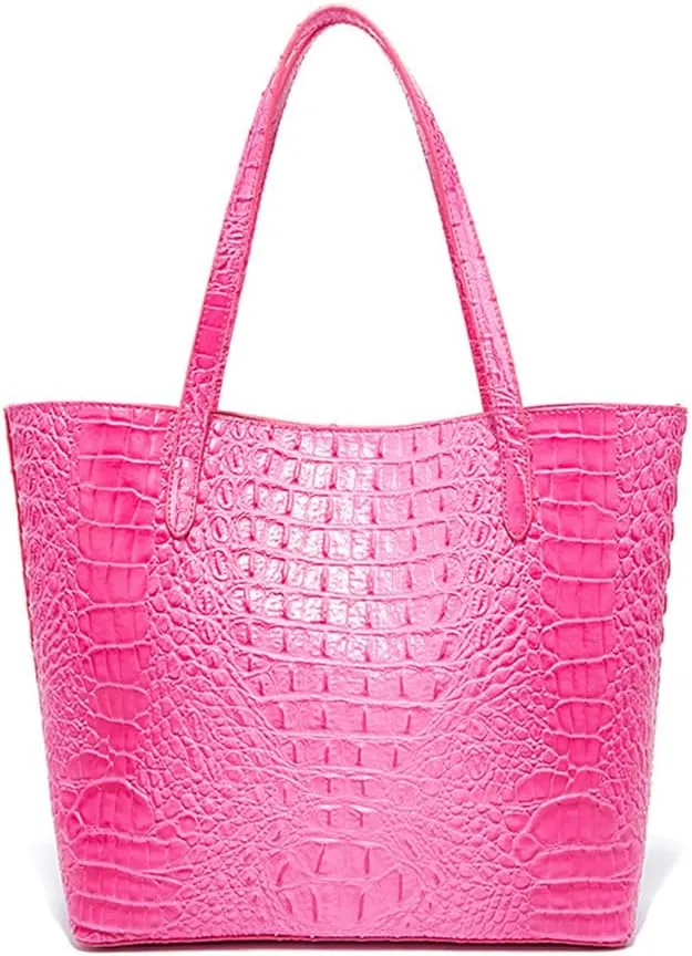 2PCS Set Tote Handbag for Women Crocodile Print Shoulder Purse Leather Work Shopper Top-handle Bag with Clutch