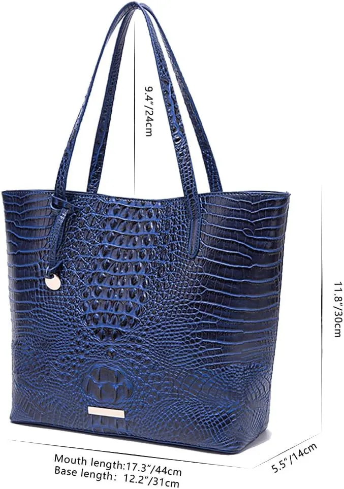 2PCS Set Tote Handbag for Women Crocodile Print Shoulder Purse Leather Work Shopper Top-handle Bag with Clutch