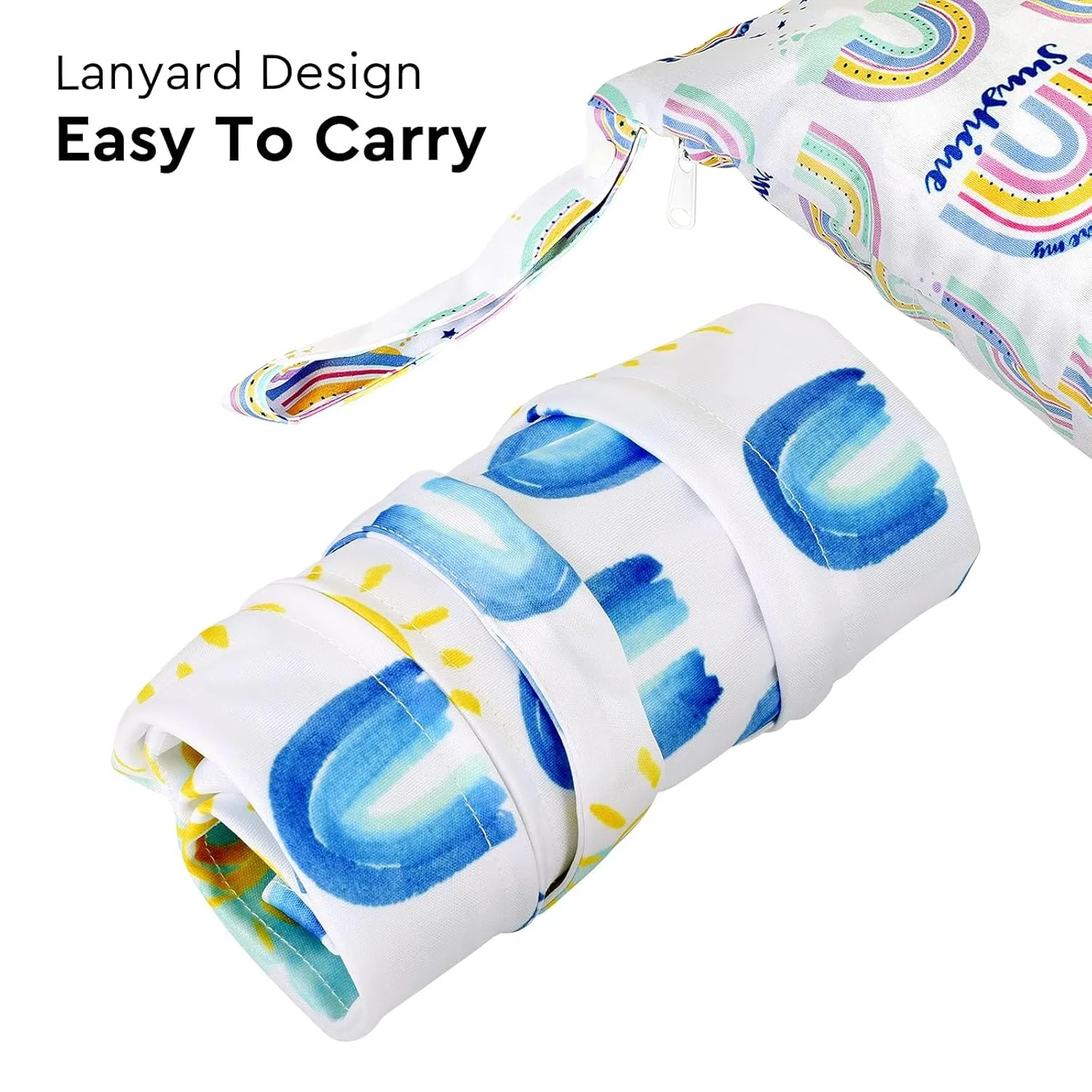 2pcs Waterproof Wet Bags with Two Zippered Pockets, Washable, Reusable for Travel, Beach, Pool, Stroller, Diapers, Dirt Gym Clothes, Wet Swimsuits, Toiletries -Rainbows