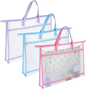 3 Pack Sewing Project Bag 17.72x12.99 Inches Craft Storage for Quilters Art Portfolio Bags with Handle and Zipper Mesh Folder Organizers for Artworks Charts Poster Scrapbook
