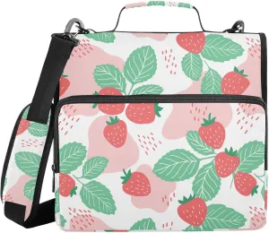 3 Ring Zipper Binder Juicy Strawberry Berry 500 Sheets Capacity Binder Organizer Bag with Shoulder Strap and Handle for School Office College Students