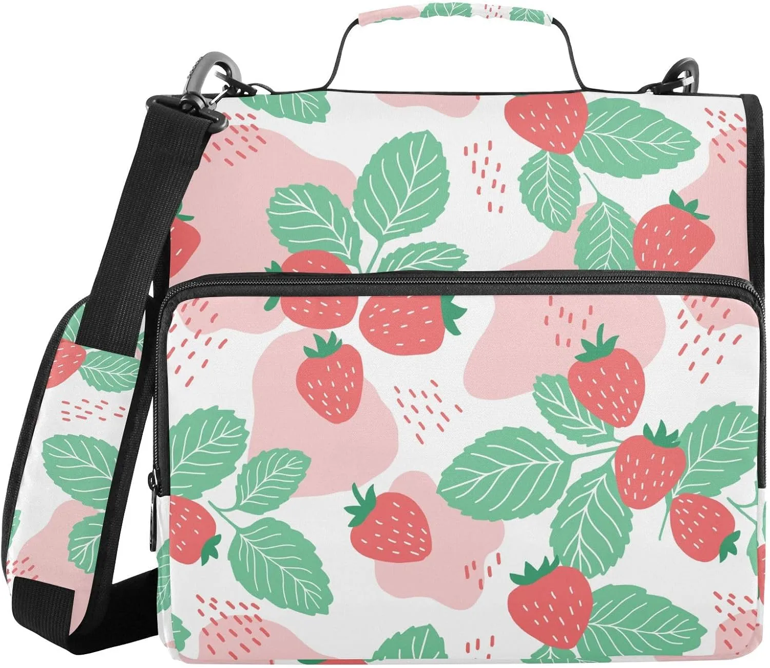 3 Ring Zipper Binder Juicy Strawberry Berry 500 Sheets Capacity Binder Organizer Bag with Shoulder Strap and Handle for School Office College Students