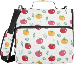 3 Ring Zipper Binder Tomato Cucumber Slices 500 Sheets Capacity Binder Organizer Bag with Shoulder Strap and Handle for School Office College Students