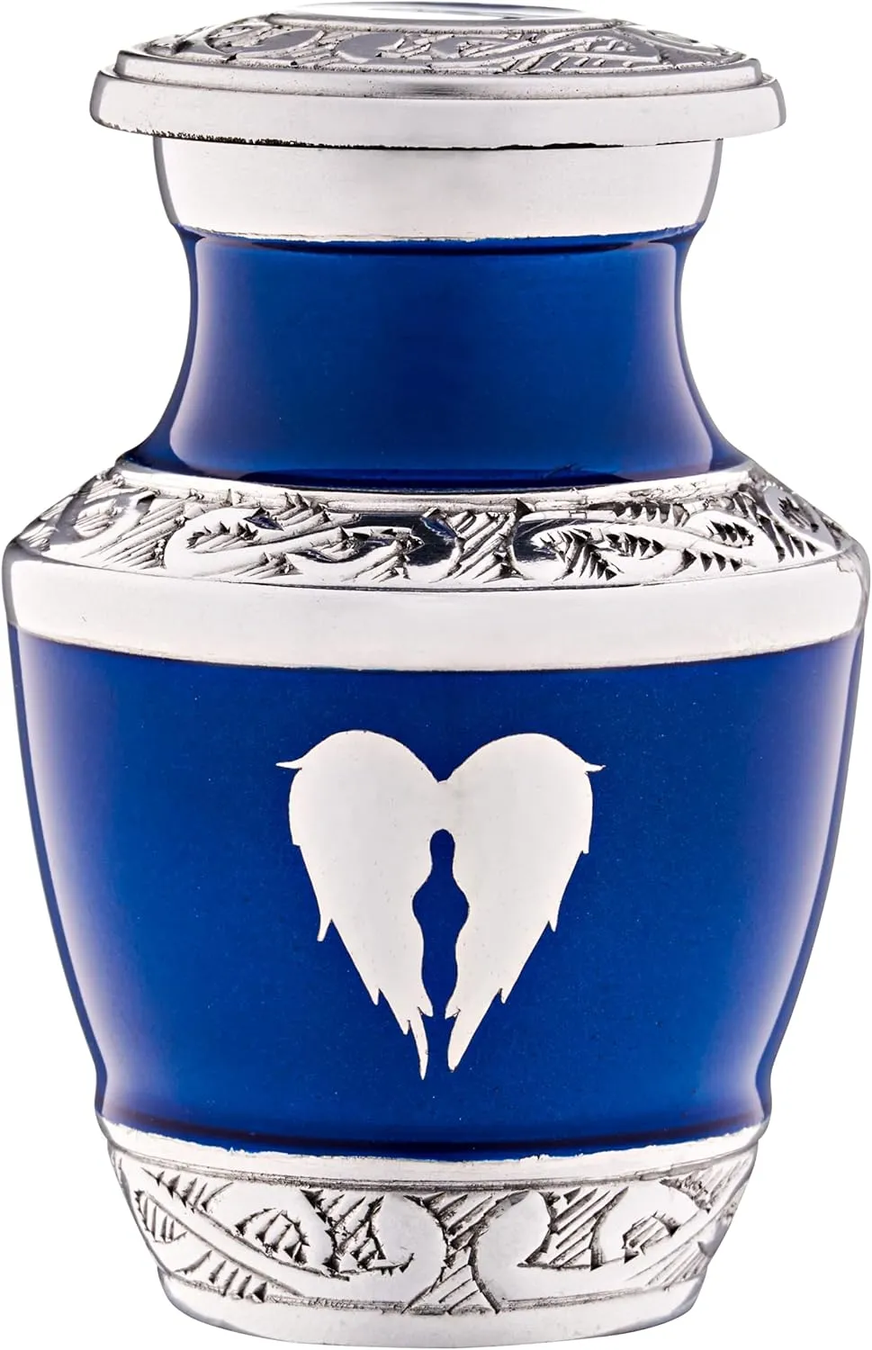 4 Pack Small Urns for Ashes for Women or Men - Set of 4 Blue Mini Urn with Angel Wings - Heart Earn Male and Female Cremation Keepsakes - Memorial Burial