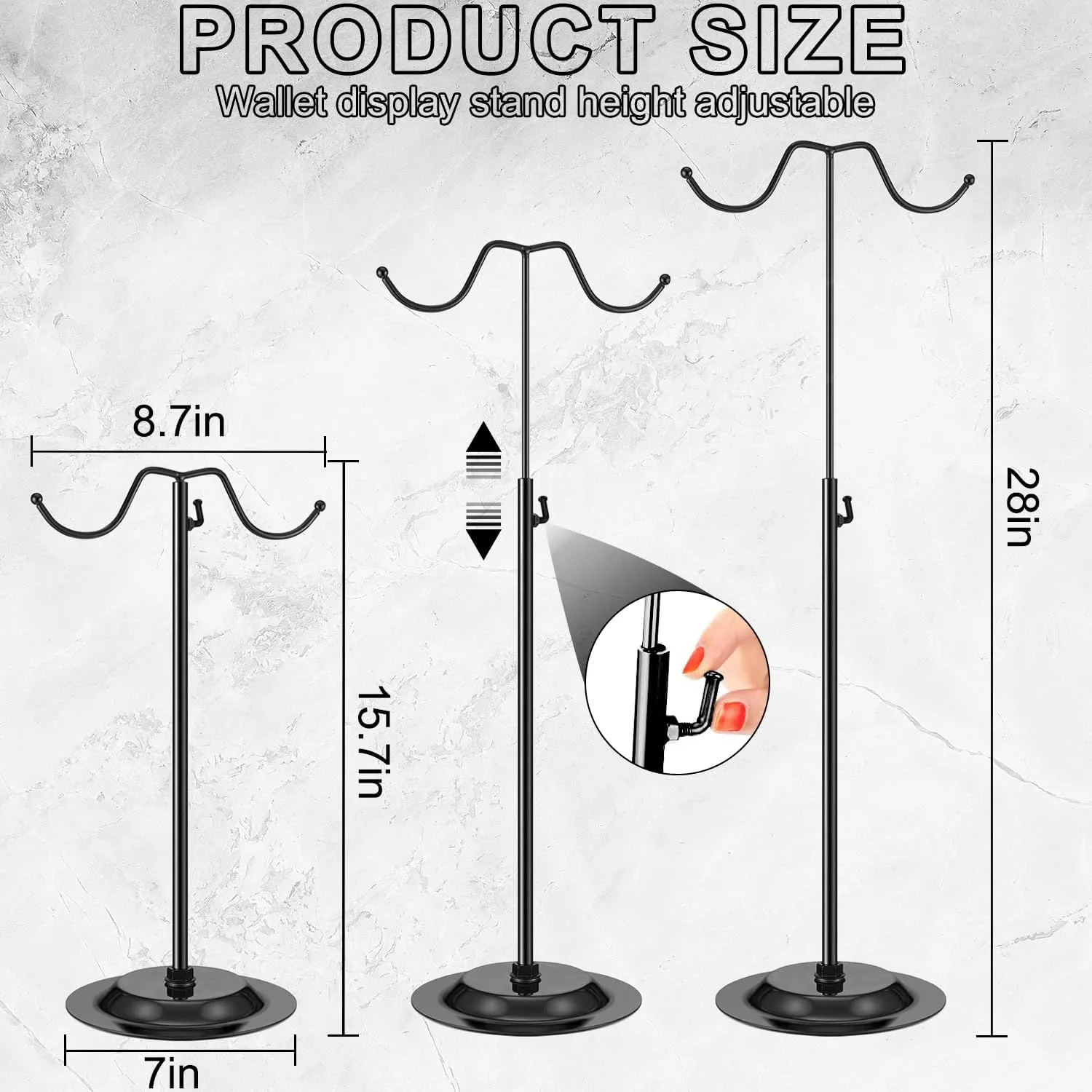 4 Pcs Purse Display Stand Adjustable Height Handbag Display Stand Metal Handbag Stand Holder Double Hook Purse Holder Stand for Home Store Boutique Counter, Black