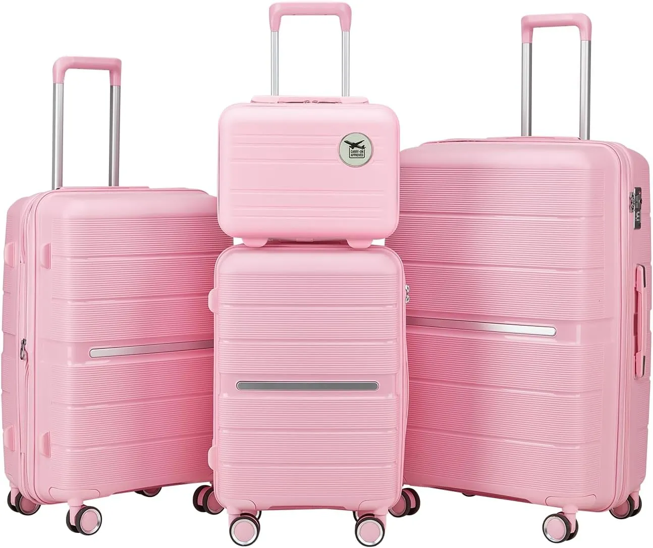4-Piece Luggage Set, Lightweight Expandable Carry-On Set, TSA Lock, Soundproof Wheel, Aluminium Alloy Tie Rod, PP Material (06 PINK)