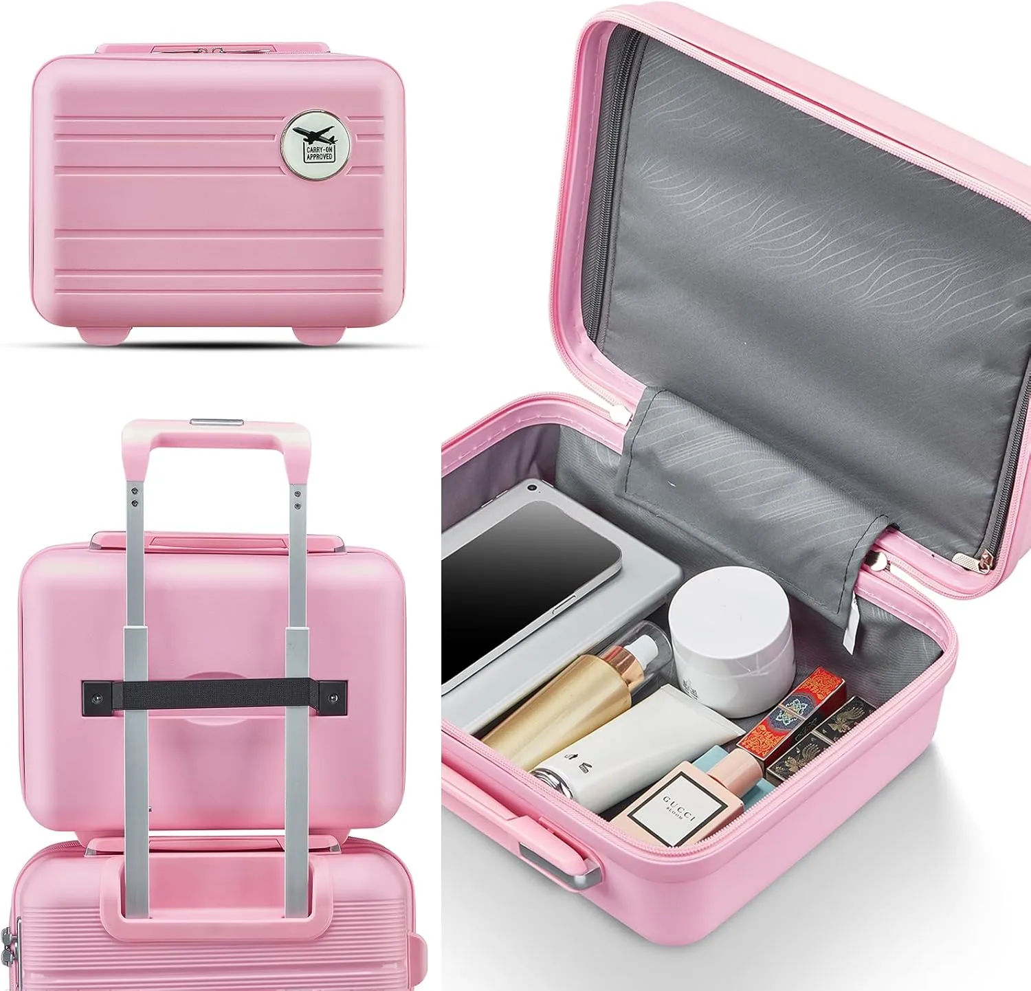 4-Piece Luggage Set, Lightweight Expandable Carry-On Set, TSA Lock, Soundproof Wheel, Aluminium Alloy Tie Rod, PP Material (06 PINK)