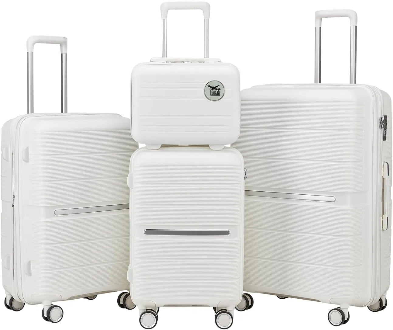 4-Piece Luggage Set, Lightweight Expandable Carry-On Set, TSA Lock, Soundproof Wheel, Aluminium Alloy Tie Rod, PP Material (06 WHITE)
