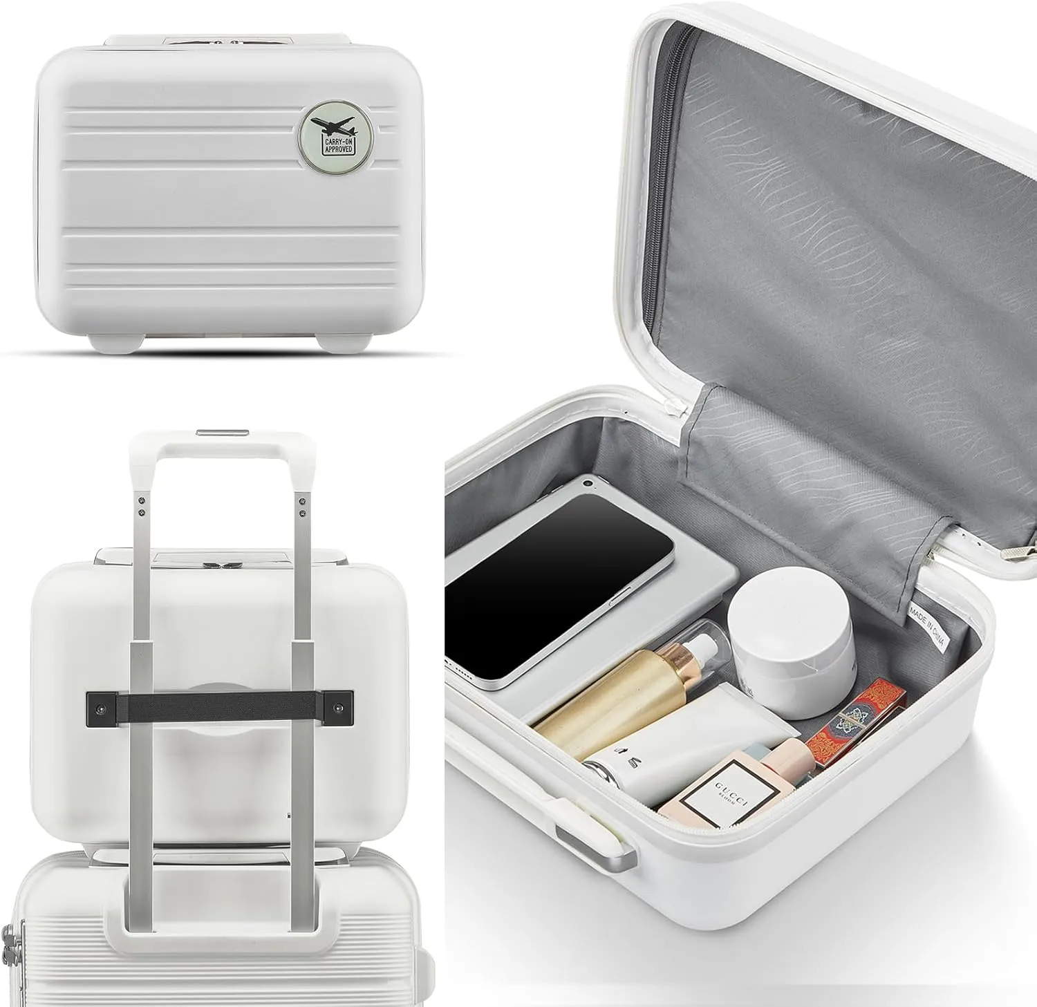 4-Piece Luggage Set, Lightweight Expandable Carry-On Set, TSA Lock, Soundproof Wheel, Aluminium Alloy Tie Rod, PP Material (06 WHITE)