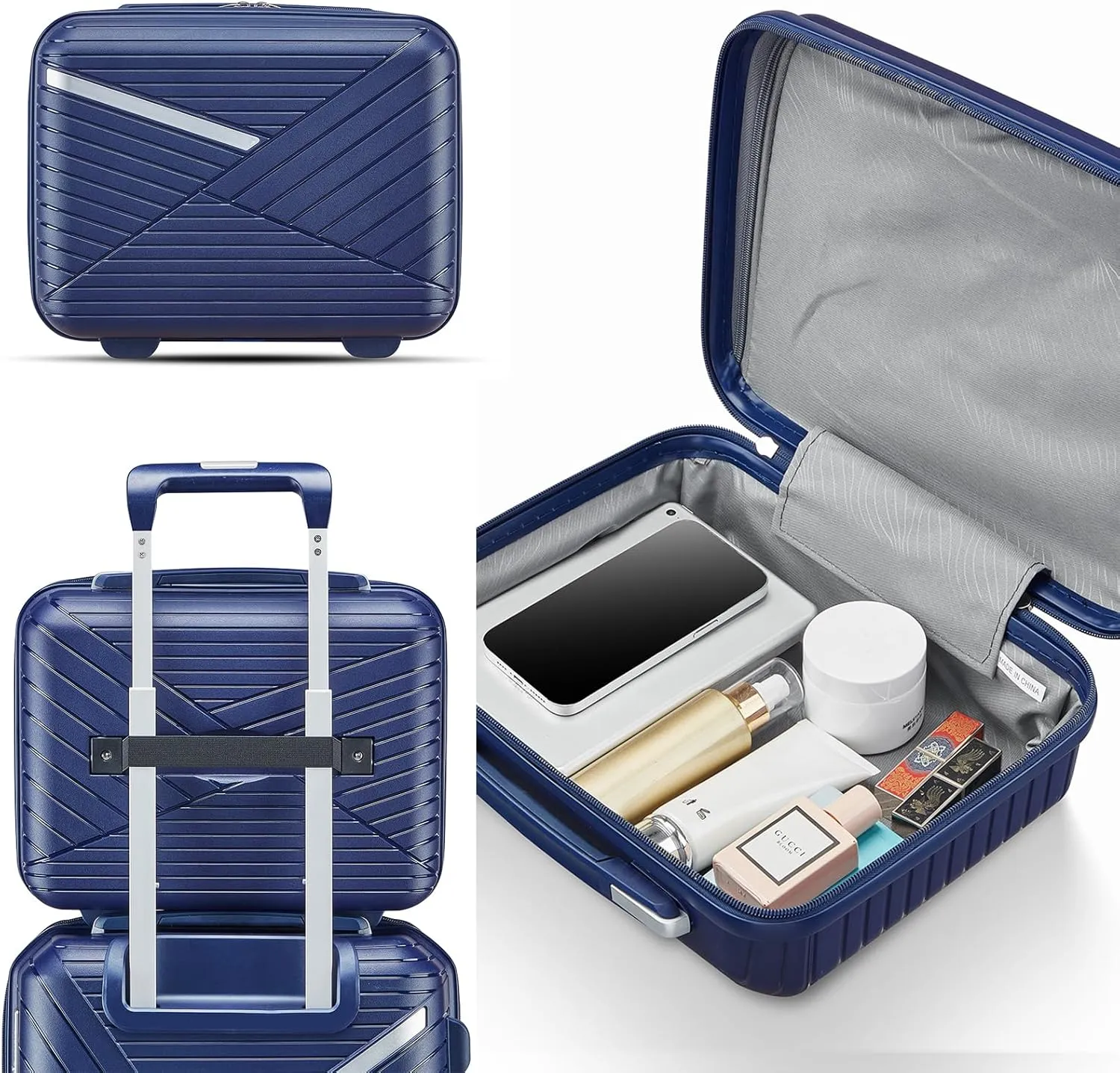 4-Piece Luggage Set, Lightweight Expandable Carry-On Set, TSA Lock, Soundproof Wheel, Aluminium Alloy Tie Rod, PP Material (BLUE)