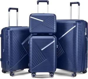 4-Piece Luggage Set, Lightweight Expandable Carry-On Set, TSA Lock, Soundproof Wheel, Aluminium Alloy Tie Rod, PP Material (BLUE)