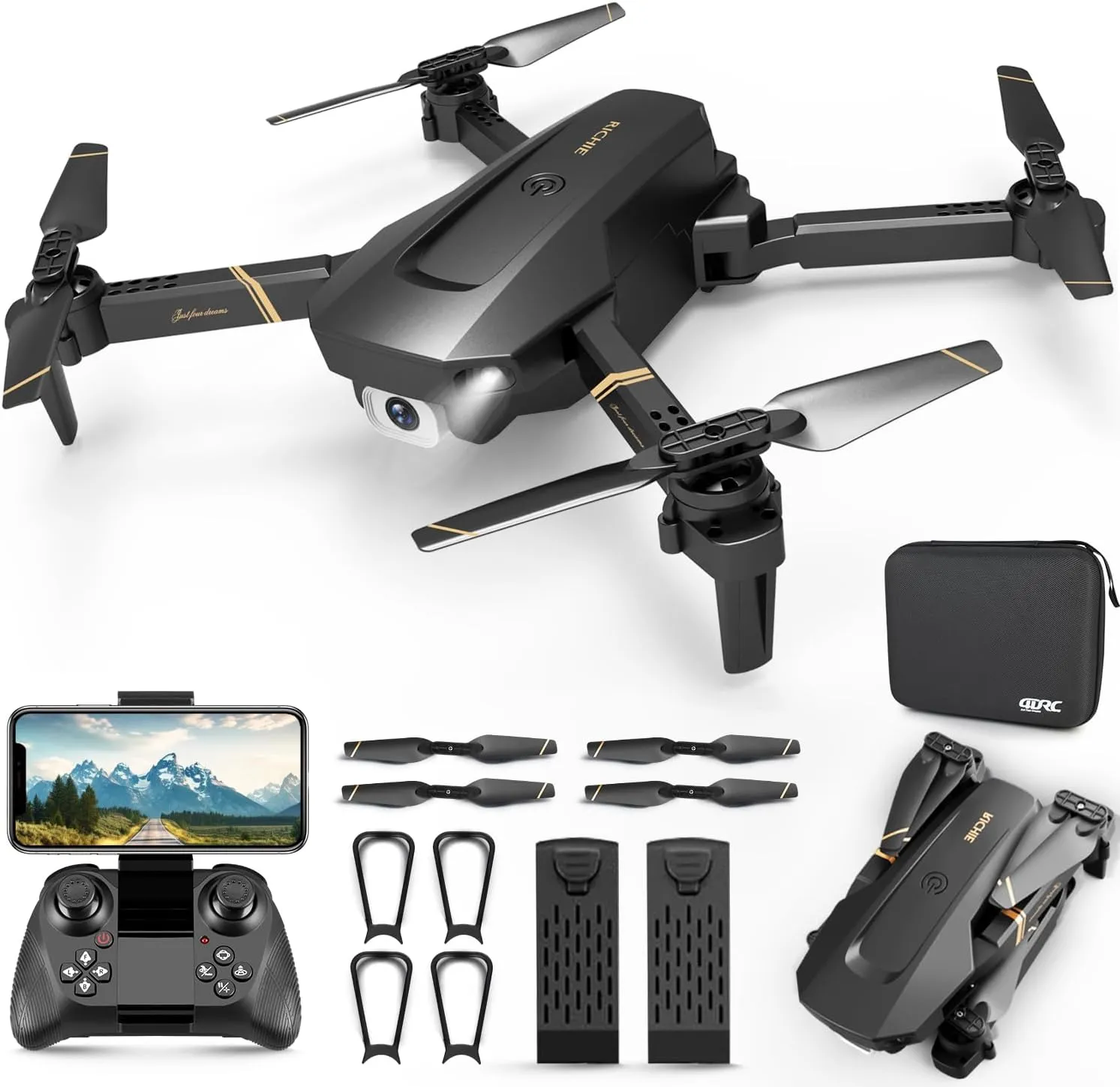 4DRC V4 Foldable Mini Drone with Camera - 1080P HD Drone with Stable Hover, Gravity Control, Auto-Follow, Trajectory Flight,One Key Take Off, 2 Batteries, Drones for Adults Kids