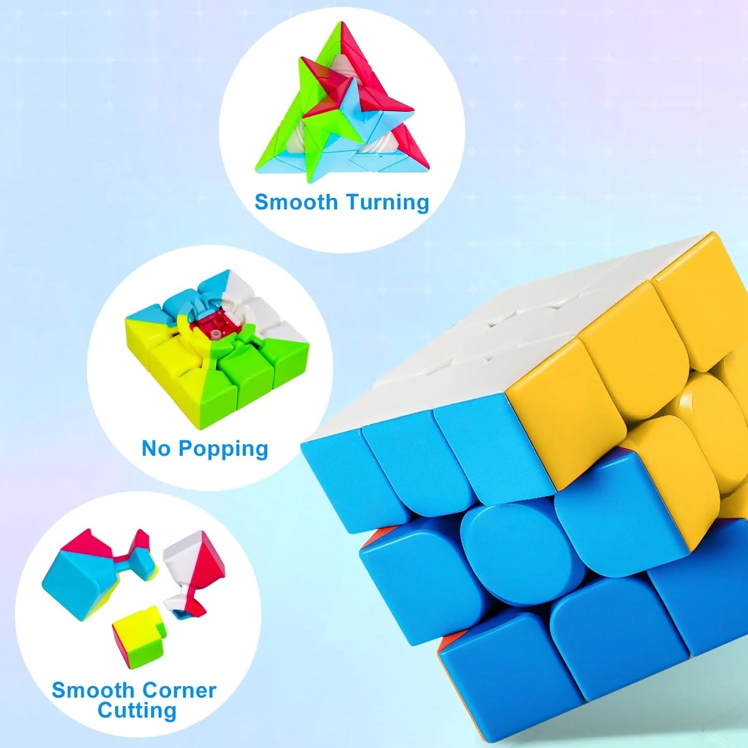 5 Pack Magic Cube Set - 3x3, 2x2, 4x4, Pyramid Megaminx, Stickerless Speed Cubes for Kids & Adults