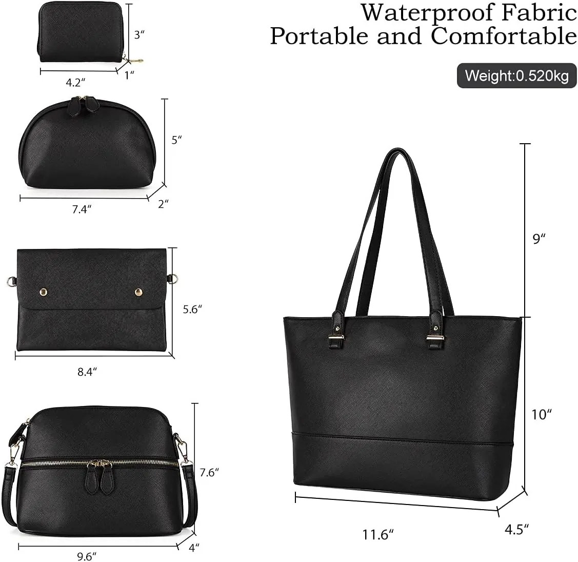 5pcs Purses Handbags Set for Women Shoulder Tote Satchel Bags