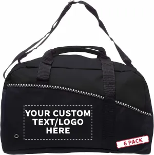 6 Center Court Duffel Bags Set - Customizable Text, Logo - Polyester, Zippered, Front Pocket, Adjustable Strap - Black