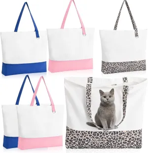 6 Pack Canvas Tote Bags with Zipper, Blank Reusable Grocery Bags, Widened Washable Bag with Inner Pocket, Shopping Travel Large Tote Bags for DIY Heat Transfer, Birthday Gifts, Mother's Day