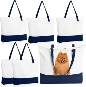 6 Pack Canvas Tote Bags with Zipper, Blank Reusable Grocery Bags, Widened Washable Bag with Inner Pocket, Shopping Travel Large Tote Bags for DIY Heat Transfer, Birthday Gifts, Mother's Day