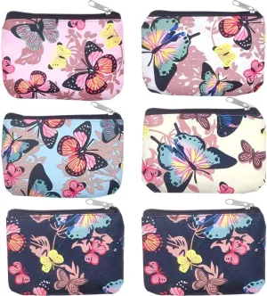 6 Pack PU Leather Zipper Bags Makeup Bags Lipstick Cosmatic Organizer Storage Pouch Carrying Purse (Butterfly(Pink/Blue/White/Beige/Black), Small (3.1" x 5.1"))