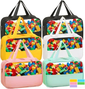 6 Packs Large Toy Storage Bags with Zipper, Reusable PU Leather Toy Organizer Bag with Labels for Building Blocks, 11.8″×7.9″×3.6″ Travel Organizer Bags for Puzzles, Cosmetics, Stationery