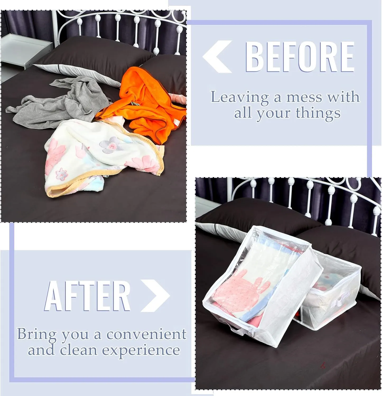 6 Pcs Clear Zippered Storage Bags Plastic Clothes Containers Fabric Blanket Organizer Large Storage Bins with Handles for Bedding Sheets Closet Blankets Toys (White, 16 x 12 x 8 Inch)