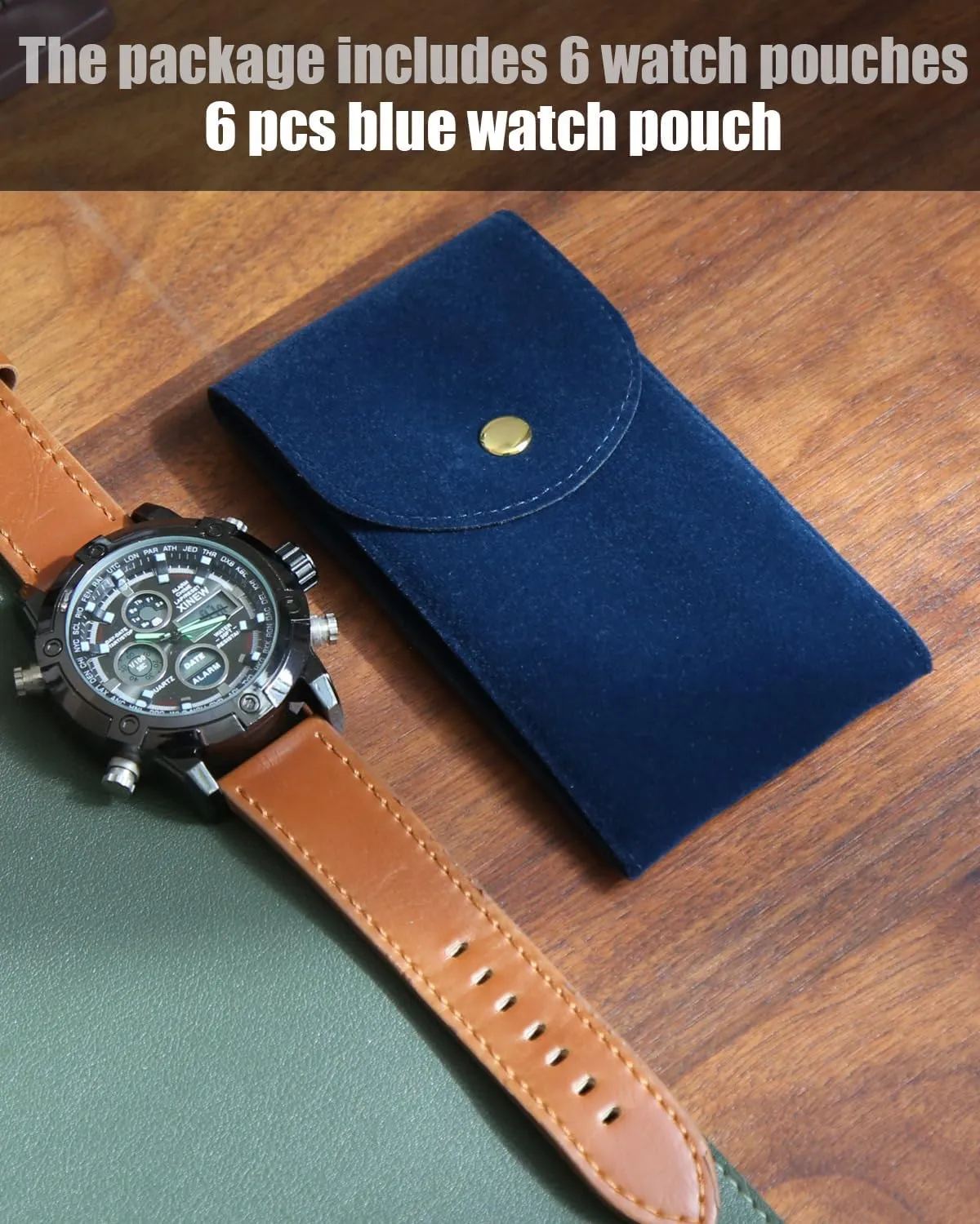 6PCS Velvet Watch Pouch, Portable Travel Case for Men & Women, Soft Blue Watch Bag Storage for Travel