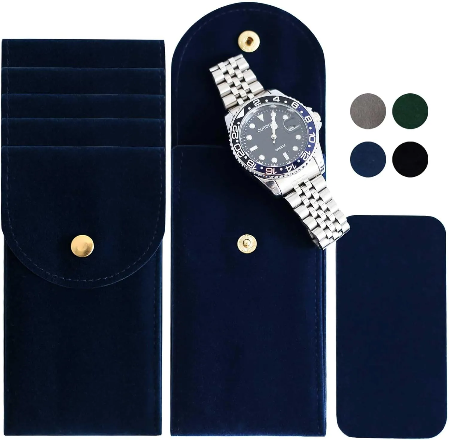 6PCS Velvet Watch Pouch, Portable Travel Case for Men & Women, Soft Blue Watch Bag Storage for Travel