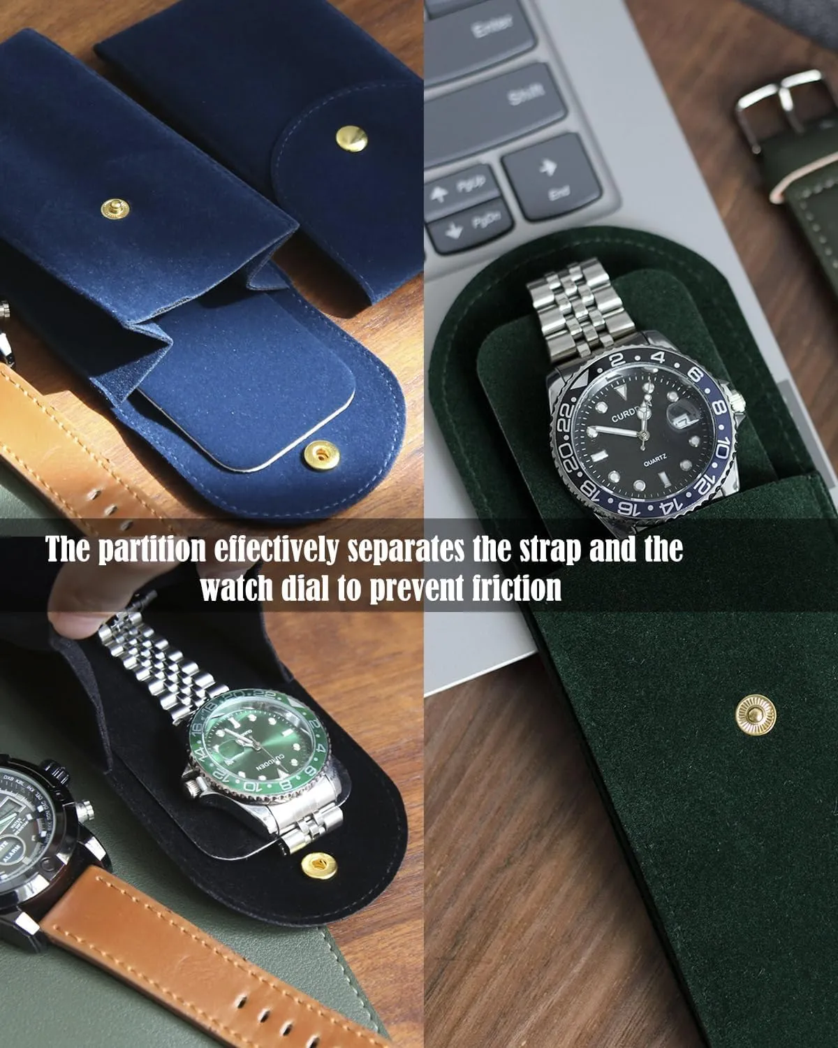 6PCS Velvet Watch Pouch, Portable Travel Case for Men & Women, Soft Blue Watch Bag Storage for Travel