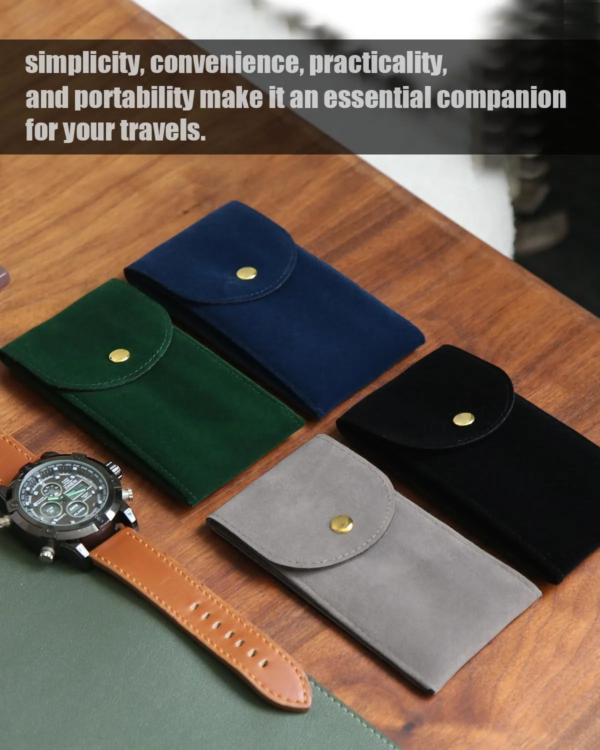 6PCS Velvet Watch Pouch, Portable Travel Case for Men & Women, Soft Blue Watch Bag Storage for Travel