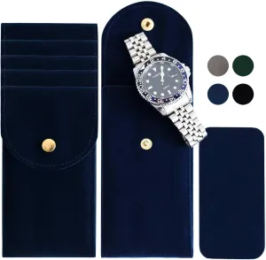 6PCS Velvet Watch Pouch, Portable Travel Case for Men & Women, Soft Blue Watch Bag Storage for Travel