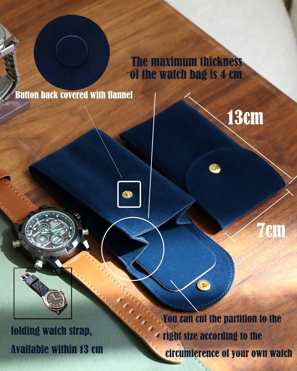 6PCS Velvet Watch Pouch, Portable Travel Case for Men & Women, Soft Blue Watch Bag Storage for Travel