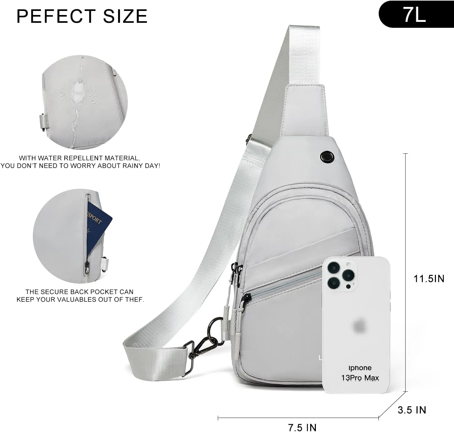 7L Sling Bag For Women Men Backpack Fanny Pack Crossbody Chest Travel Shoulder Belt Bags Purse Handbag PU Leather