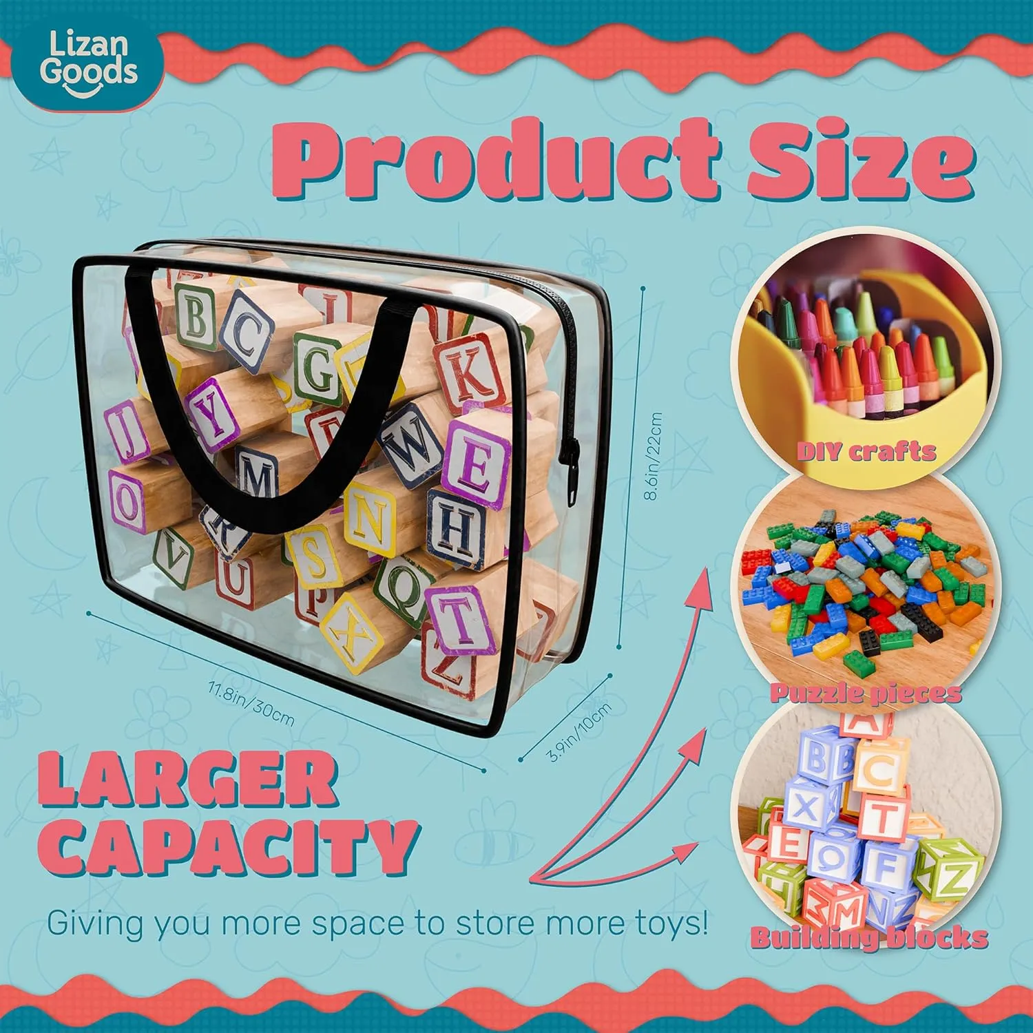 8 Pack Clear Toy Storage Bags with Zipper   10 Pack mesh zipper pouch bags – Large Organizer Bag for Kids’ Toys, Blocks, Little People, Clay Sets, and More – PVC Zippered Case for Easy Organization