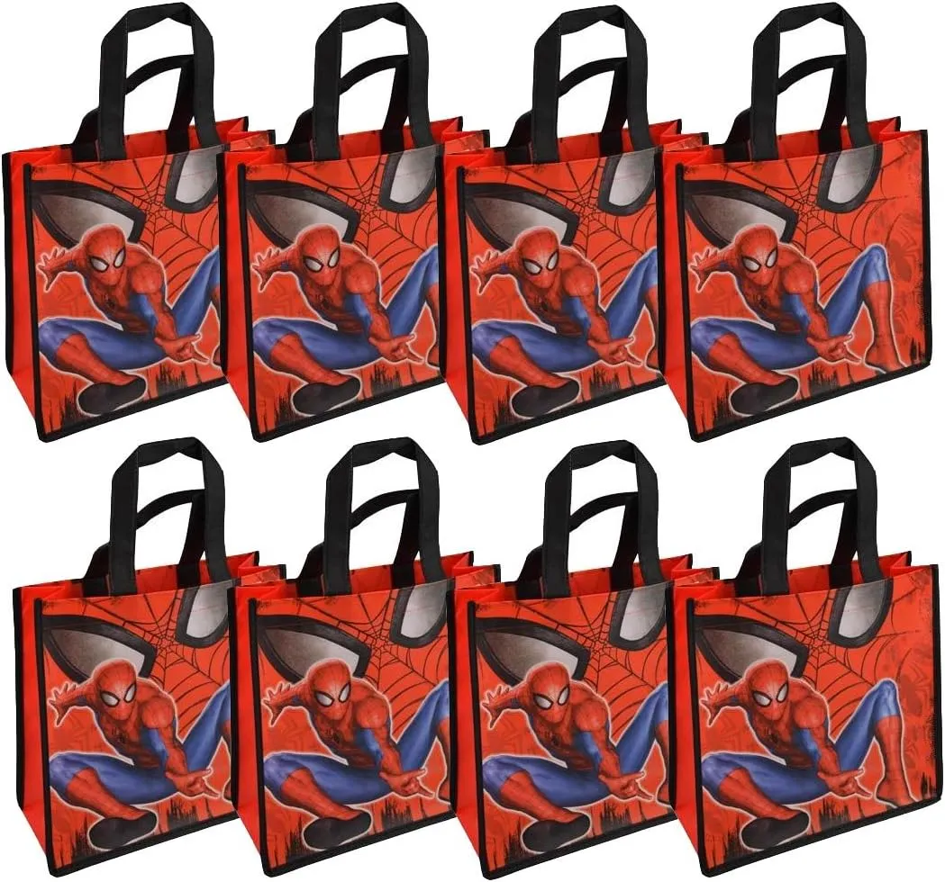 8-Pack Marvel Spider-Man Reusable 10" Tote Bags with Glossy Printing