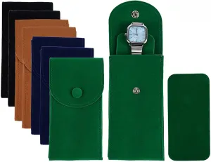 8 Pcs Velvet Watch Pouch Portable Watch Pouch Single Watch Travel Case Watch Storage Bag Luxury Gift Bag with Snap Button for Jewelry Watch Organizer(mix color)