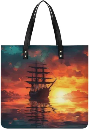A Sailing Boat on The Water Large Leather Handbags Women Fashion Handbag Multifunctional Travel Bag It Is A Great Gift for Mothers, Teachers, Friends, Bridesmaids