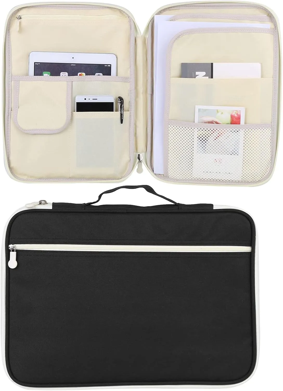 A4 Document Bags Portfolio Organizer Computer Notebook Zippered Case Zipped Storage Messenger(Black)