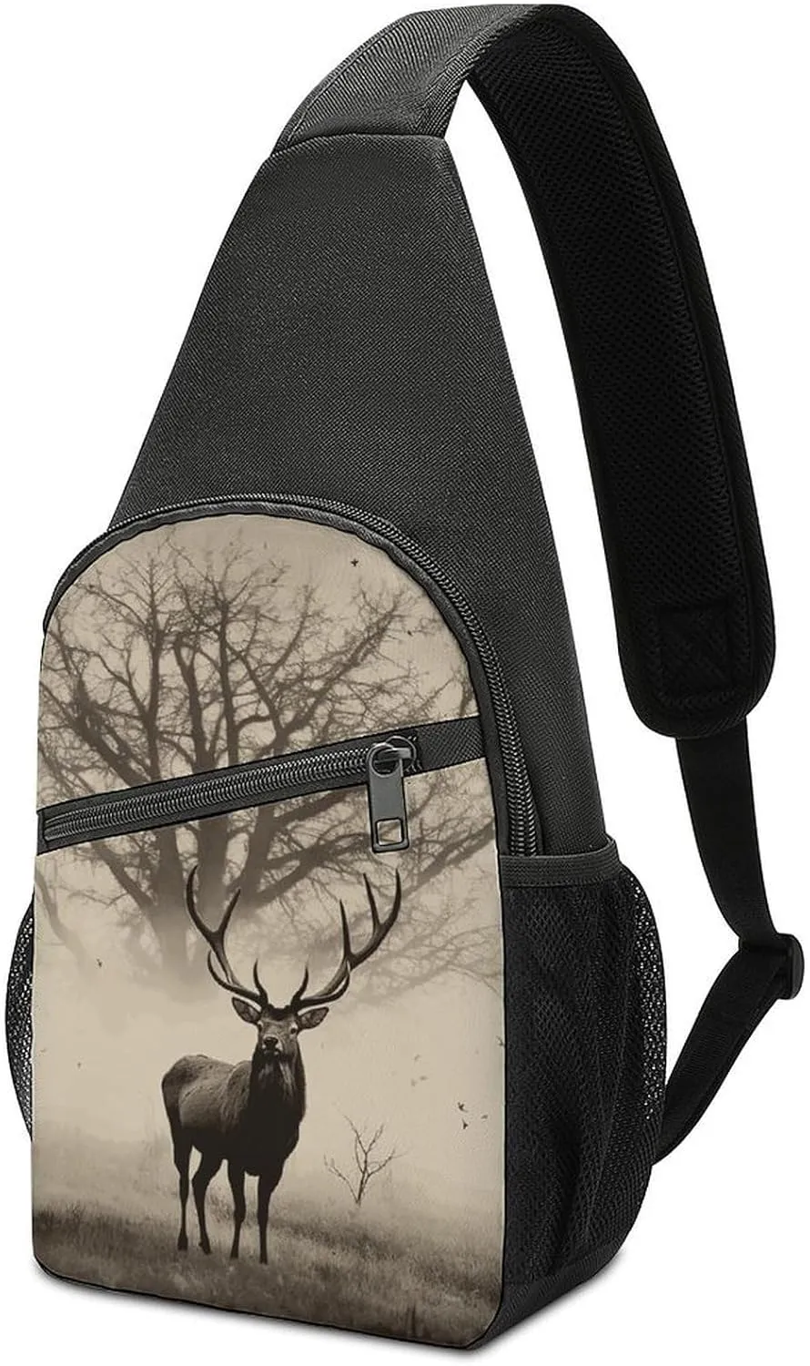 Abstract Tree Elk Picture Sling Bag Lightweight Crossbody Shoulder Backpacks Hiking Travel Daypack Chest Bag for Women Men