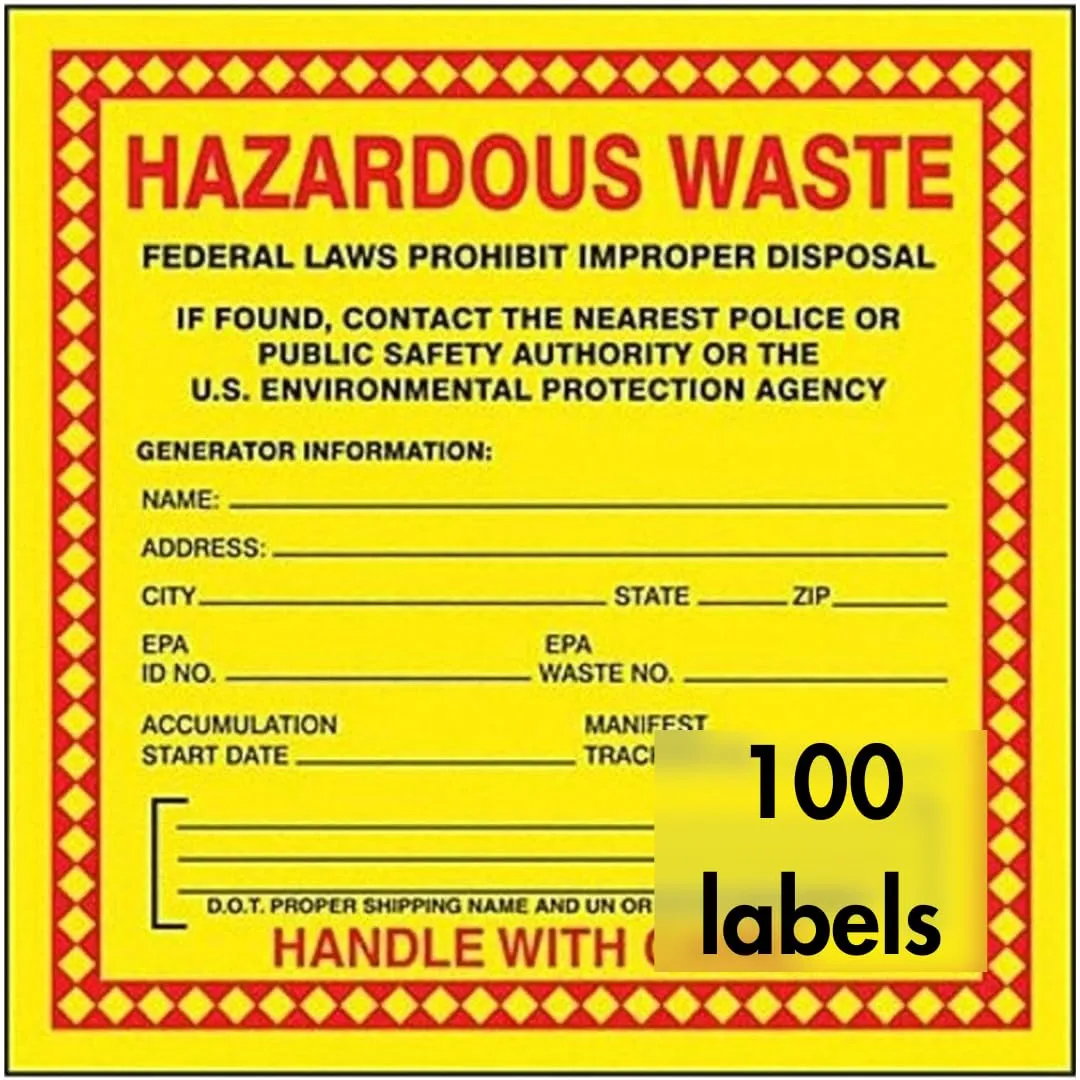 Accuform Hazardous Waste Adhesive-Poly Vinyl Label, Pack of 100, Legend Hazardous Waste - Federal Laws PROHIBIT Improper Disposal...Handle with Care, 6" x 6", Red/Black/Yellow, MHZW20EVC