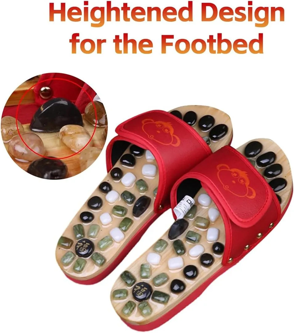 Acupressure Massage Slippers with Stones, Reflexology Foot Acupoint Massage Sandals to Relieve Neuropathy Pain & lmprove Blood Circulation for Elderly (M(Women9-10Men7.5-9),Red05)