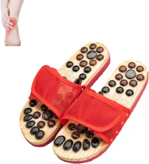 Acupressure Massage Slippers with Stones, Reflexology Foot Acupoint Massage Sandals to Relieve Neuropathy Pain & lmprove Blood Circulation for Elderly (M(Women9-10Men7.5-9),Red05)
