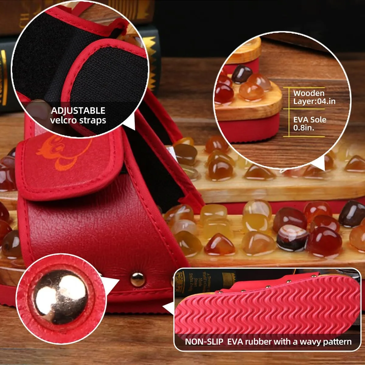 Acupressure Massage Slippers with Stones, Reflexology Foot Acupoint Massage Sandals to Relieve Neuropathy Pain & lmprove Blood Circulation for Elderly (M(Women9-10Men7.5-9),Red05)