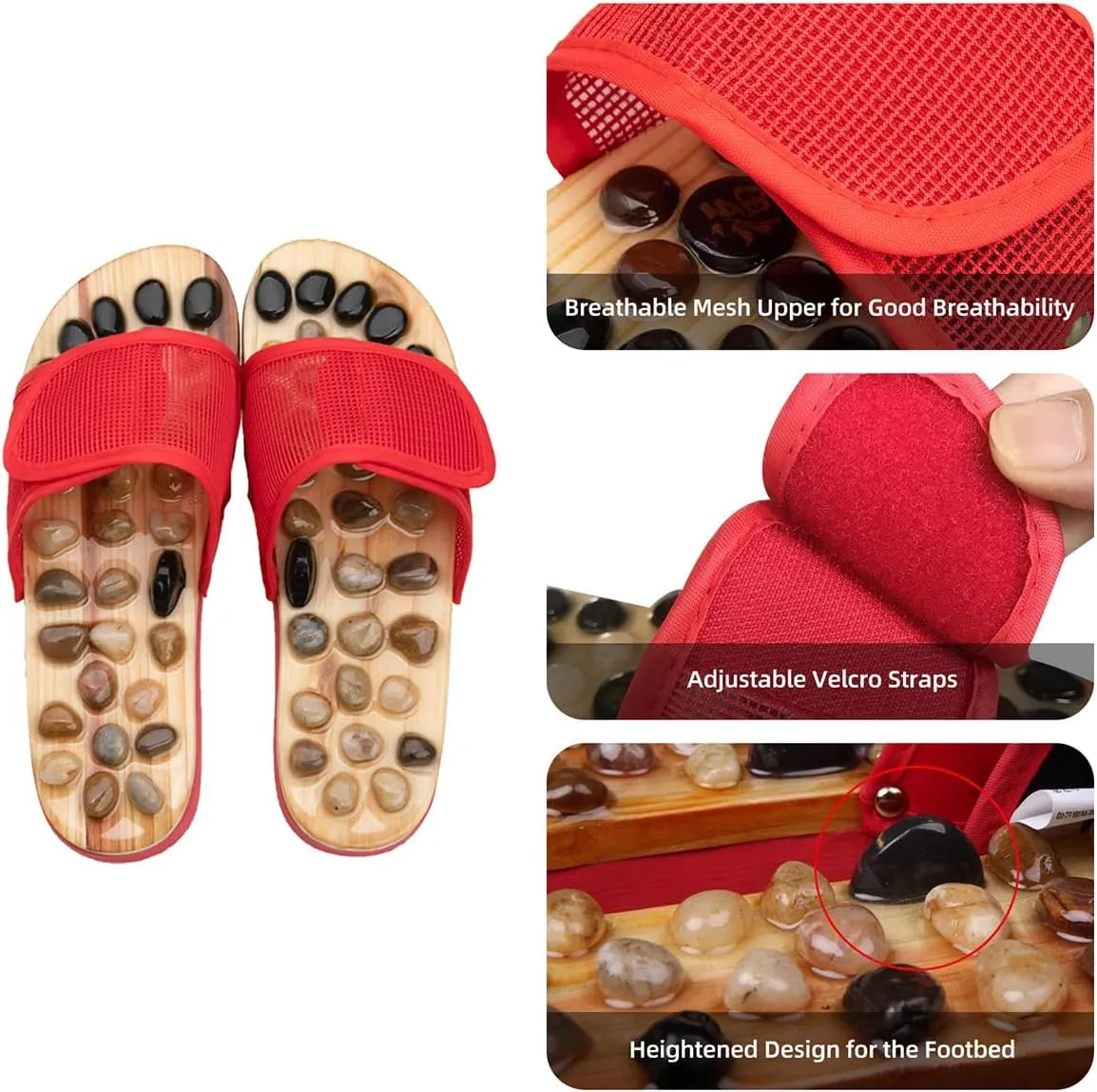 Acupressure Massage Slippers with Stones, Reflexology Foot Acupoint Massage Sandals to Relieve Neuropathy Pain & lmprove Blood Circulation for Elderly (M(Women9-10Men7.5-9),Red05)