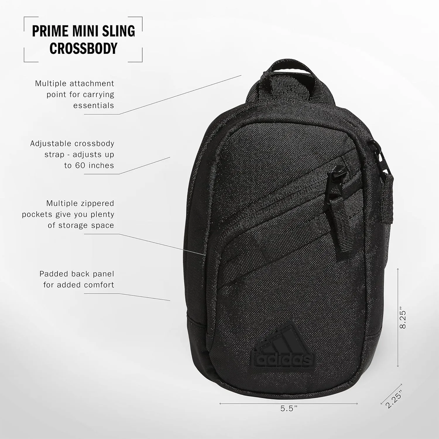 adidas Prime Mini Sling Crossbody Bag, Small Size for Festivals and Travel, Black, OSFA