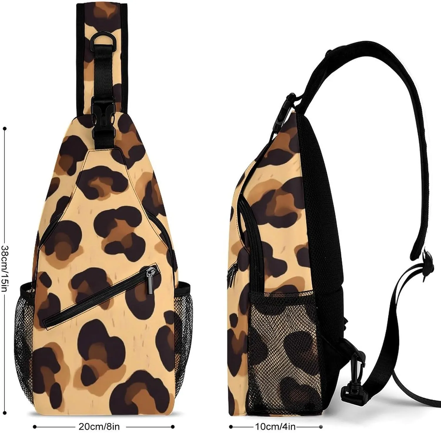 Adjustable Cool Cheetah Leopard Print Crossbody Backpack, Large Capacity Sling Bag Shoulder Pack with Buckles on both sides, Sling Bag with Multi-pockets and Strap